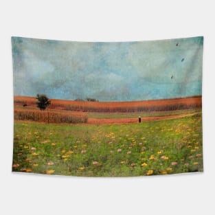 Flowers and Fields With Blue Skies Above Tapestry