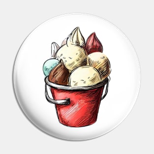 Drawing of ice cream in a red bucket Pin