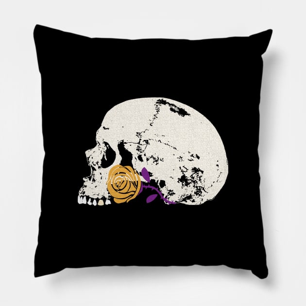 The Skull and the Gold Rose Pillow by RawSunArt