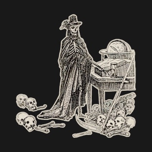 "Death with a scythe and hourglass" vintage print, ink on parchment, digitally cleaned and restored T-Shirt