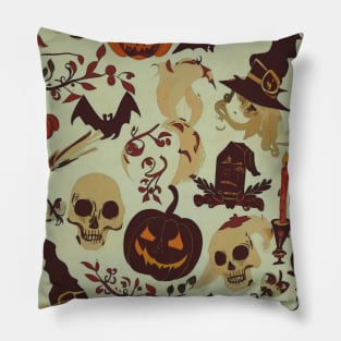 Vintage, retro, cottagecore, Victorian, Halloween aesthetic, pumpkin, skull Pillow