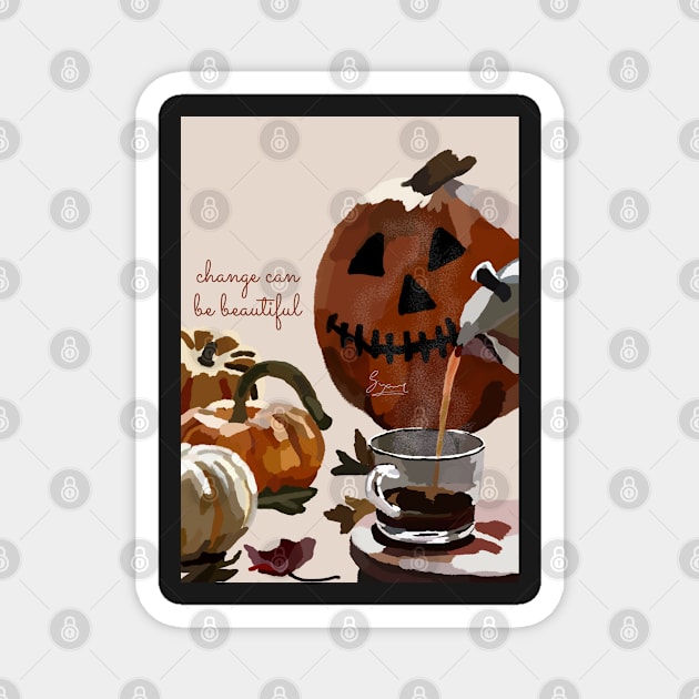 Pumpkin halloween illustration Magnet by suzannenessi