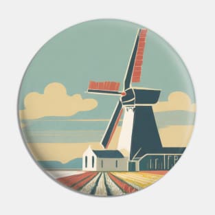 Vintage Retro Minimalistic Netherlands Tulip Fields Poster Pin