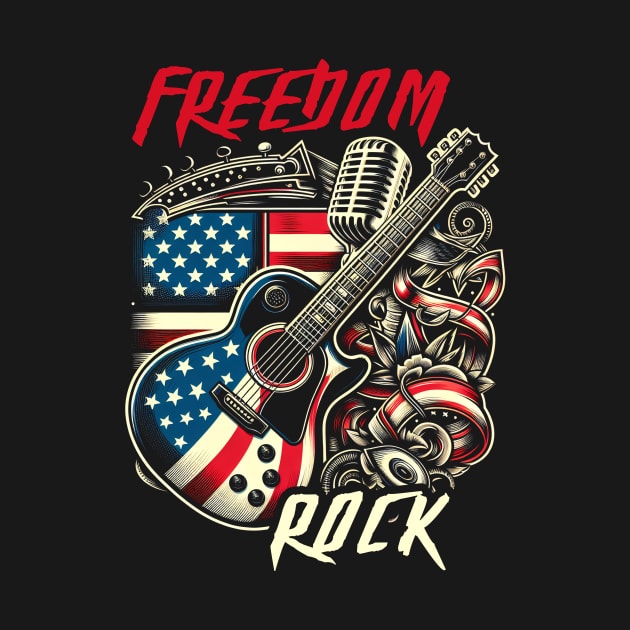 American Flag Guitarist Guitar Patriotic Men Women by ArtbyJester