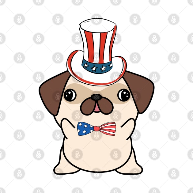 Funny pug dog is wearing uncle sam hat by Pet Station