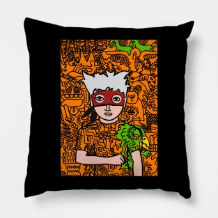 Alexander the Great - Male Character with Basic Mask and Doodle Accent Pillow