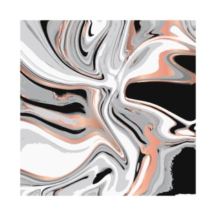 Liquid Black Cream Marble Shapes Geometric Abstract Pattern T-Shirt
