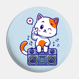 Cute Cat Sitting On Boombox Radio Cartoon Pin