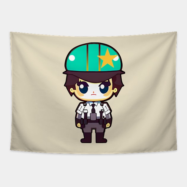 Cute Kawaii Policewoman Tapestry by Artilize
