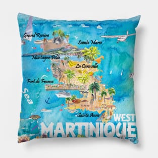 Martinique Illustrated Travel Map With Roads Pillow