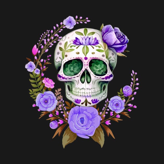 Purple Floral Dia De Los Muertos Sugar Skull by Atteestude