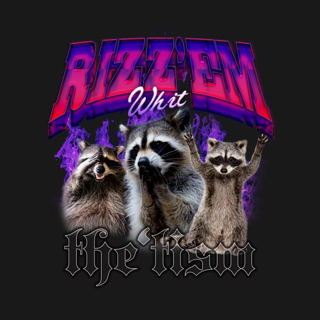 Rizz Em With The Tism Retro Shirt, Vintage Funny Raccoon Graphic Shirt, Autism Awareness, Raccoon Meme by Hamza Froug