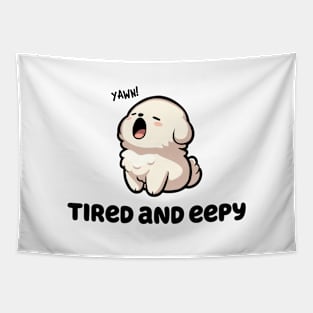 Adorable Sleepy Dog: Tired and Eepy Baby Talk Trend Tapestry