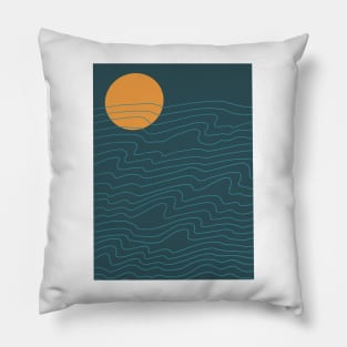 Ocean and moon line art Pillow