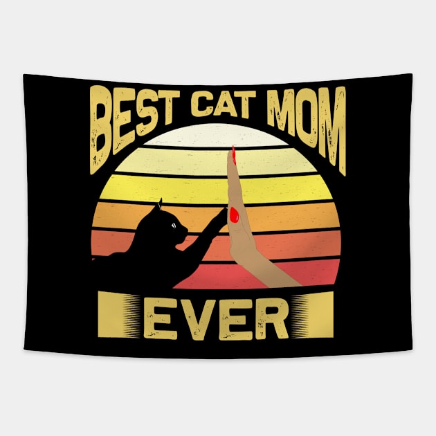 Best Cat Mom Ever Vintage Retro Sunset Tapestry by bakmed