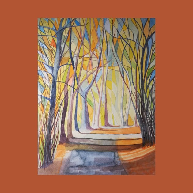 Abstract autumnal woodland watercolour scene by esvb