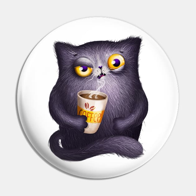 Angry cat with coffe cup Pin by Marysha_art