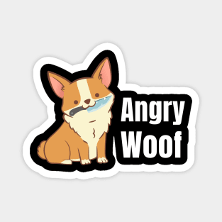 Angry Woof Cute Orange Corgi With Knife Magnet