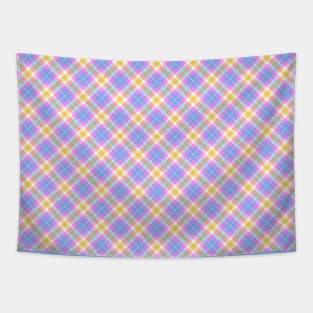 Pink Blue and Yellow Pastel Plaid Pattern Tapestry