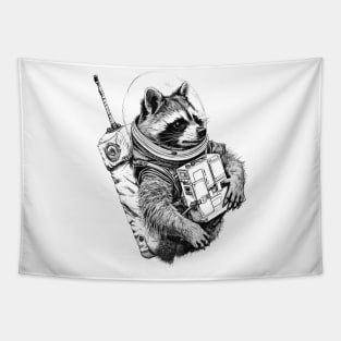 Racoon Astronaut Black White Tapestry