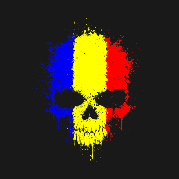 Chaotic Romanian Flag Splatter Skull by jeffbartels