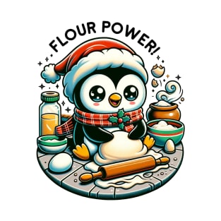 Flour Power Kawaii Christmas Penguin Baking T-Shirt