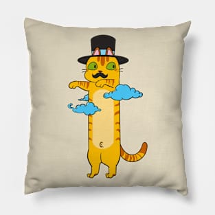 Cute long meme cat in hat Pillow