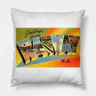 Greetings from Rahway New Jersey, Vintage Large Letter Postcard Pillow