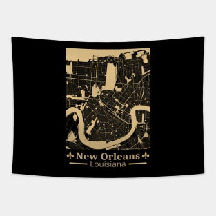 New Orleans Map - Black & Gold Tapestry