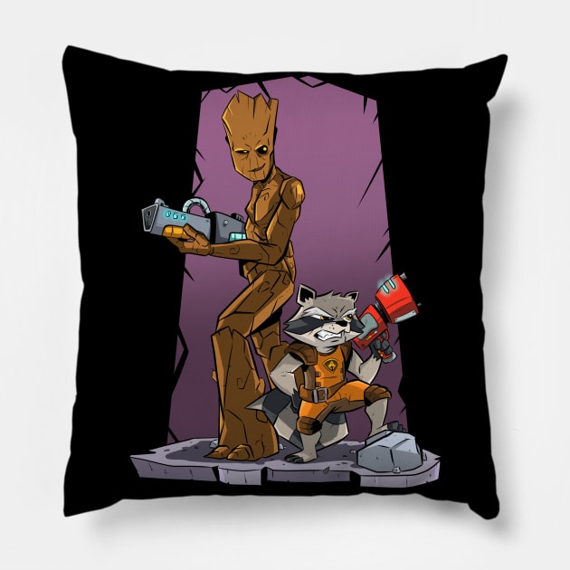 Rocket and Groot Pillow by Jetnder