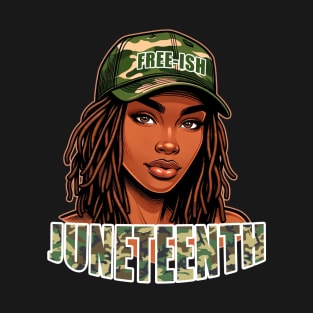 Juneteenth Free-ish Camo Hat Locs T-Shirt