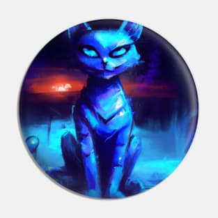 Futuristic Blue Cat Survived the Apocalypse Pin