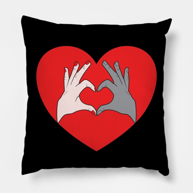 Hands Making Heart Shape Love Sign Language Valentine's Day Pillow by Okuadinya