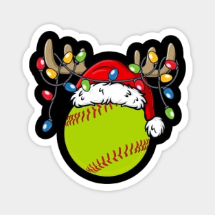 Softball With Santa Hat Reindeer Antlers Christmas Lights Magnet