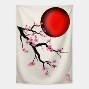 Pretty Japanese cherry blossom (sakura) and a red sun Tapestry