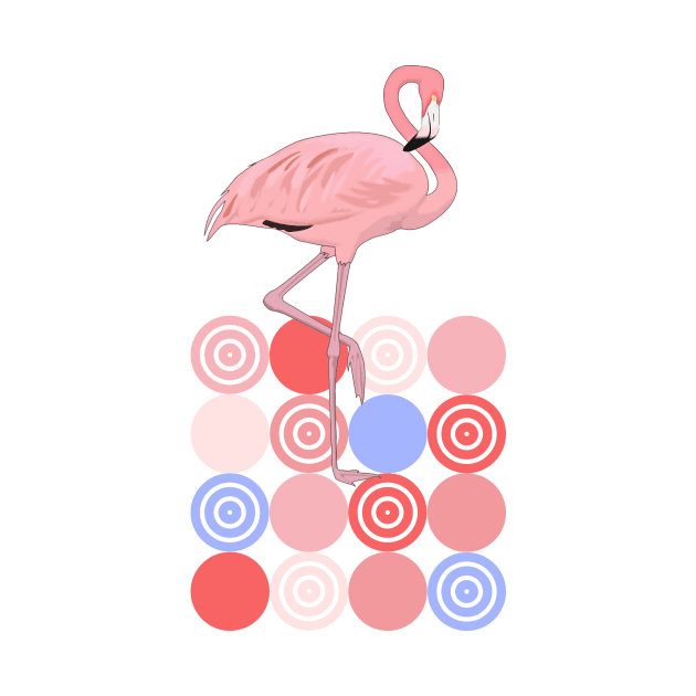 Retro Dots Shapes Midcentury Modern Flamingo by TammyWinandArt
