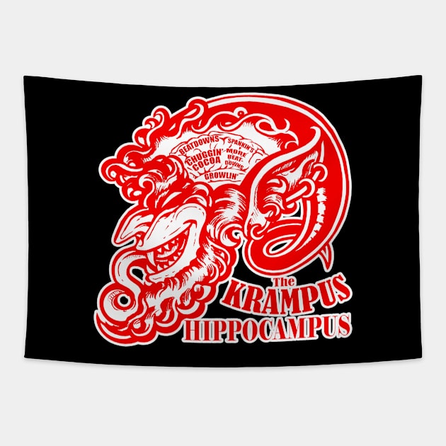 The Krampus Brain - Krampus Hippocampus Red Design, White Outlined Version Tapestry by Nat Ewert Art