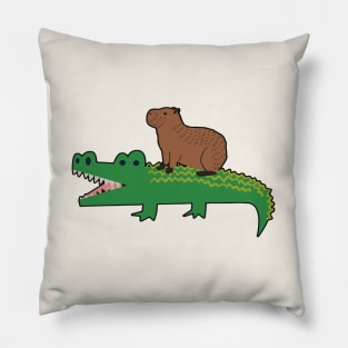 Funny Capybara Riding a Crocodile Pillow