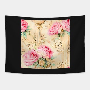 Roses and scrolls watercolor pattern Tapestry