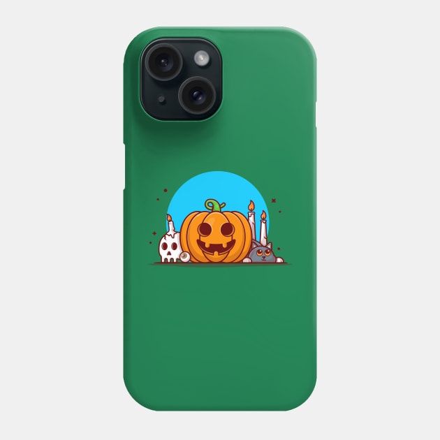 Cute Witch Pumpkin Riding Magic Broom Cartoon Vector Icon Illustration Phone Case by Catalyst Labs