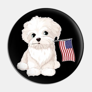 American Flag Maltese Dog Love Pin