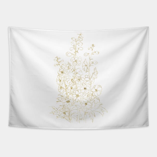 Larkspur drawing golden Tapestry by colorandcolor