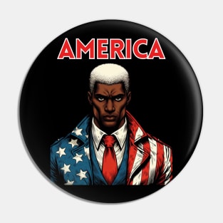 America Black Male Comic Book Superhero Patriotic July 4 Pin