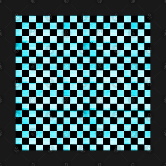 Black and Aquamarine Checkered Wood Pattern by Lucy