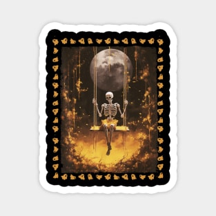 Skeleton On The Swing In The Forest Halloween Gothic Magnet