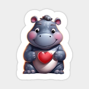 Valentine Hippo Holding Heart Magnet