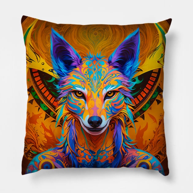 Coyote The Trickster (1) - Trippy Psychedelic Canis Pillow by TheThirdEye