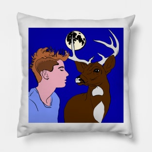 Deer man at full moon Pillow