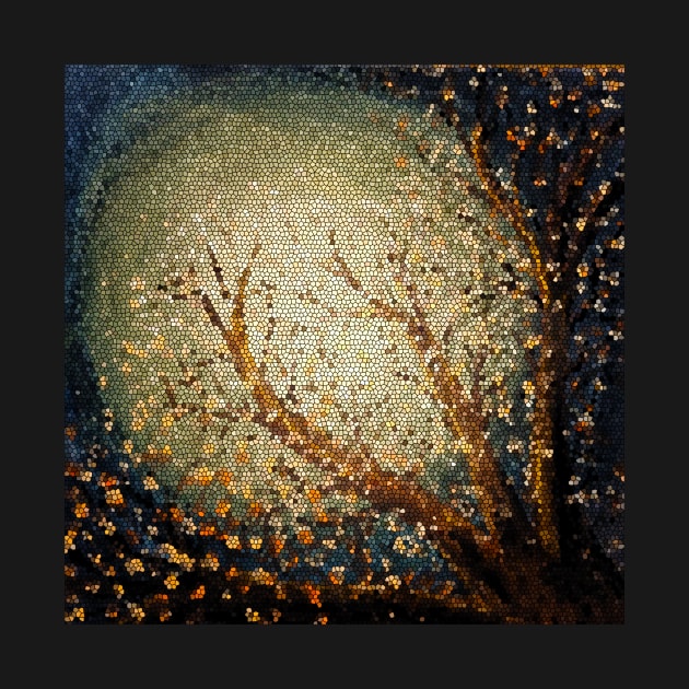 Moonlit Tree Branches Stain Glass Style by Klssaginaw