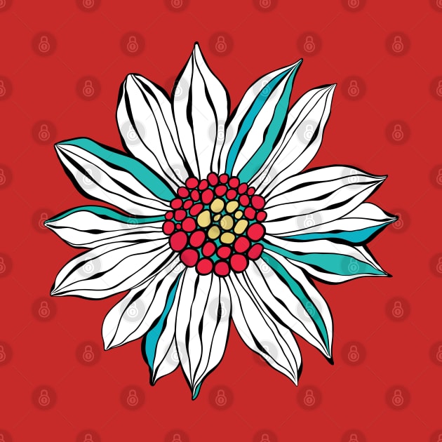 White Teal Yellow Red Daisy Flower by CatyArte